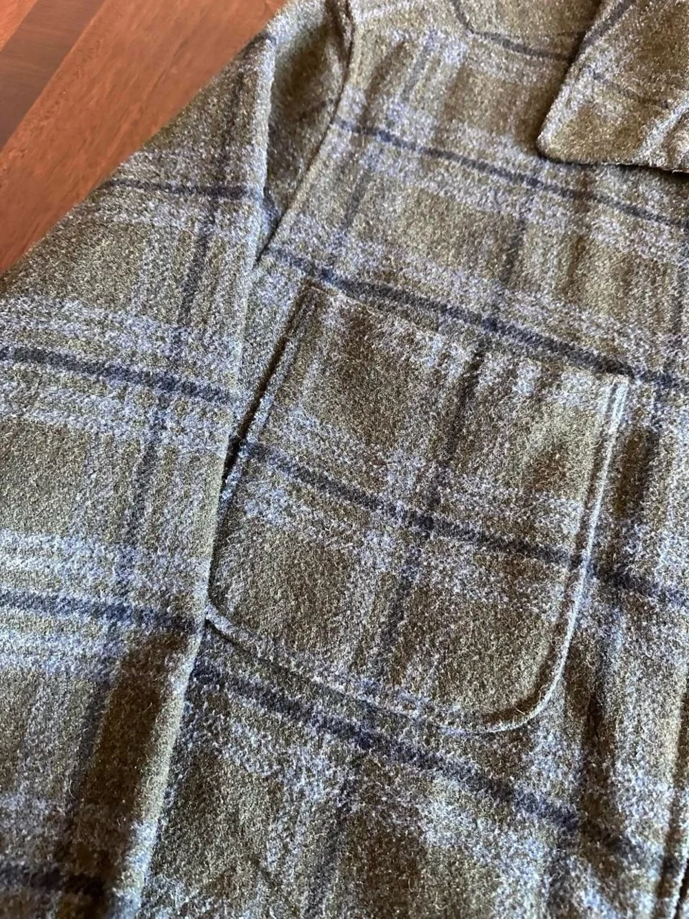 Vintage Banana Republic Barn Coat Plaid Olive Green Men’s Size L Wool Blend